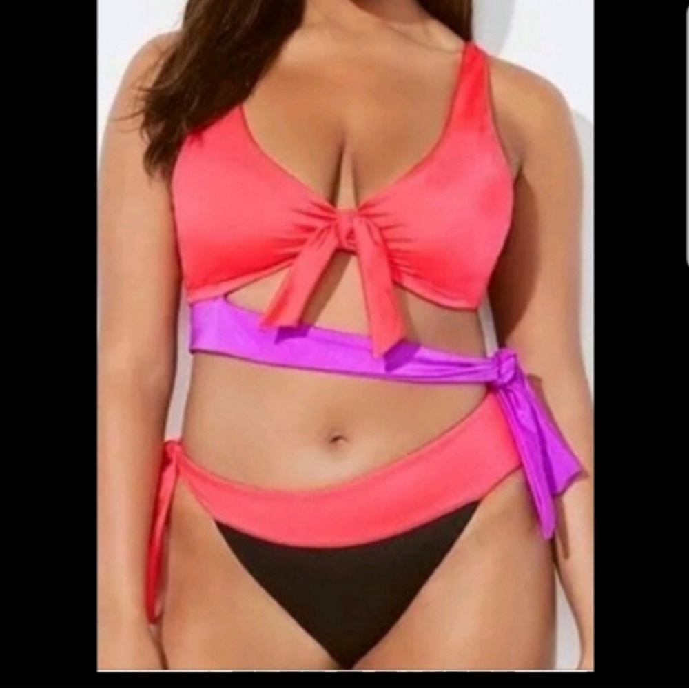 Ashley Graham Vibrant Pink and Purple Bikini